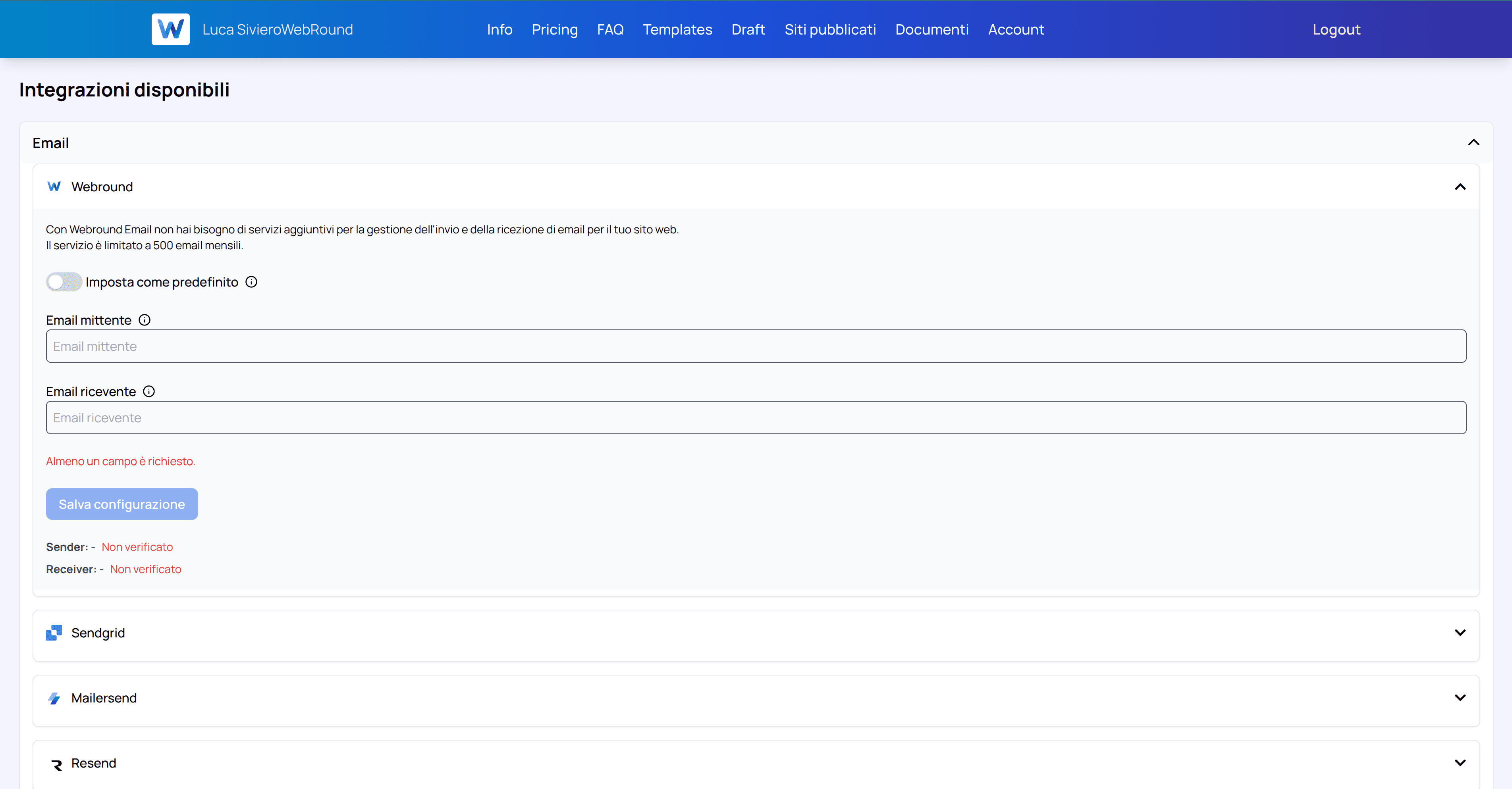 Configurazione Email Webround